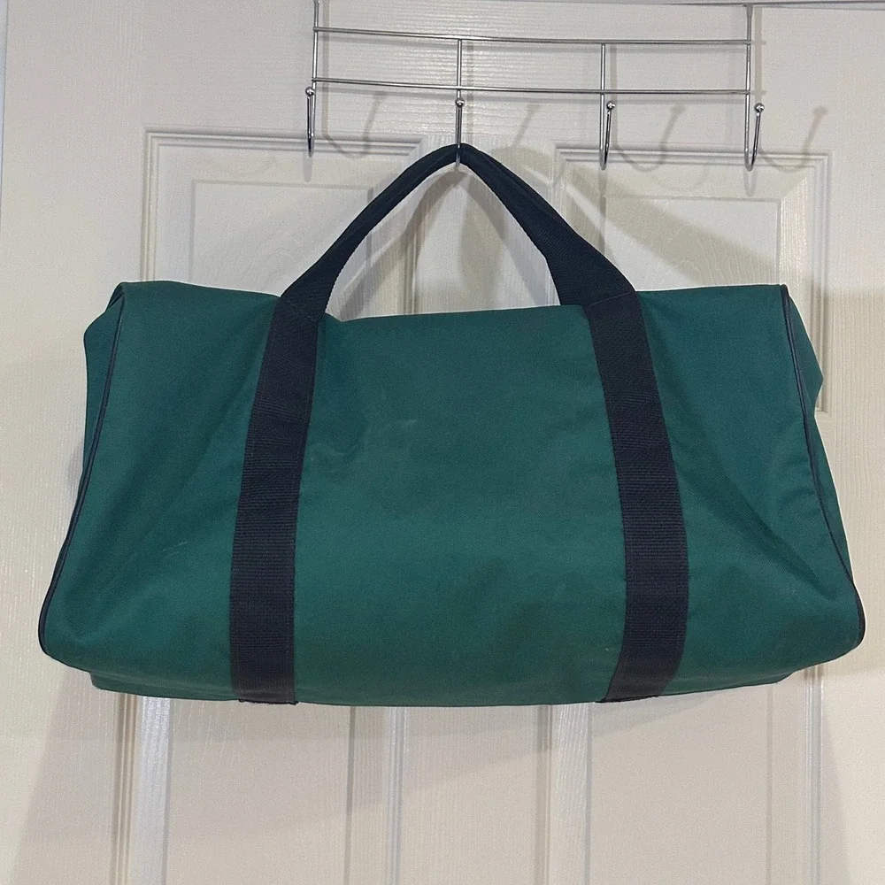 Vintage Guys Snacks Duffel Bag Green Canvas Advertising Weekender Gym Bag 18.5in